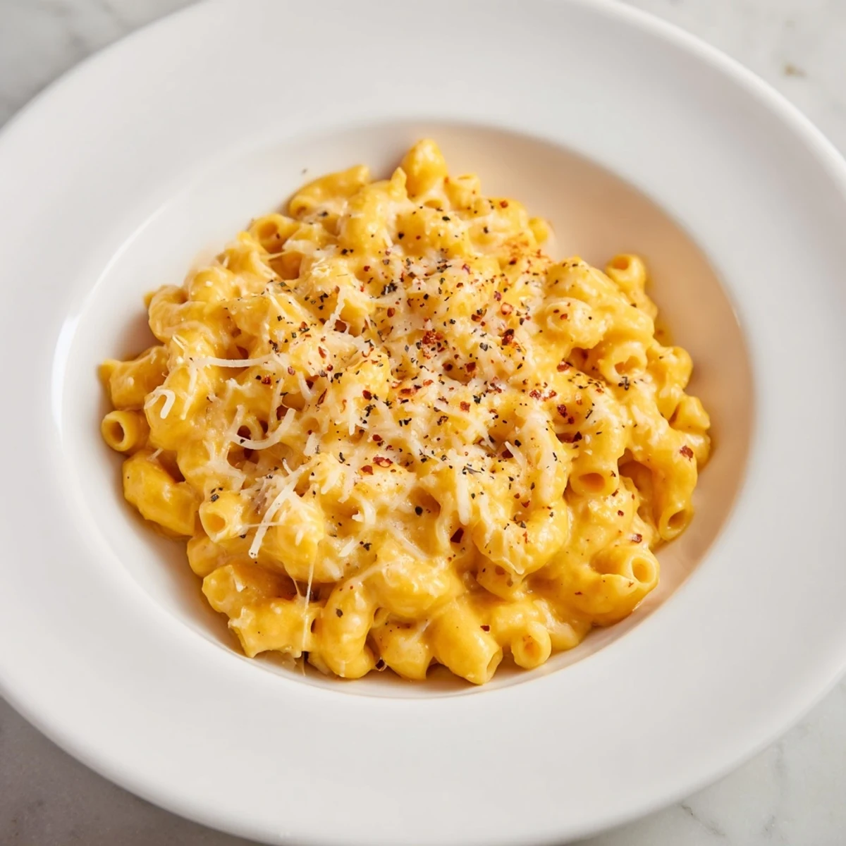Golden, creamy One-Pot Butternut Squash Mac & Cheese, bubbling on the stove, ready to serve and enjoy.