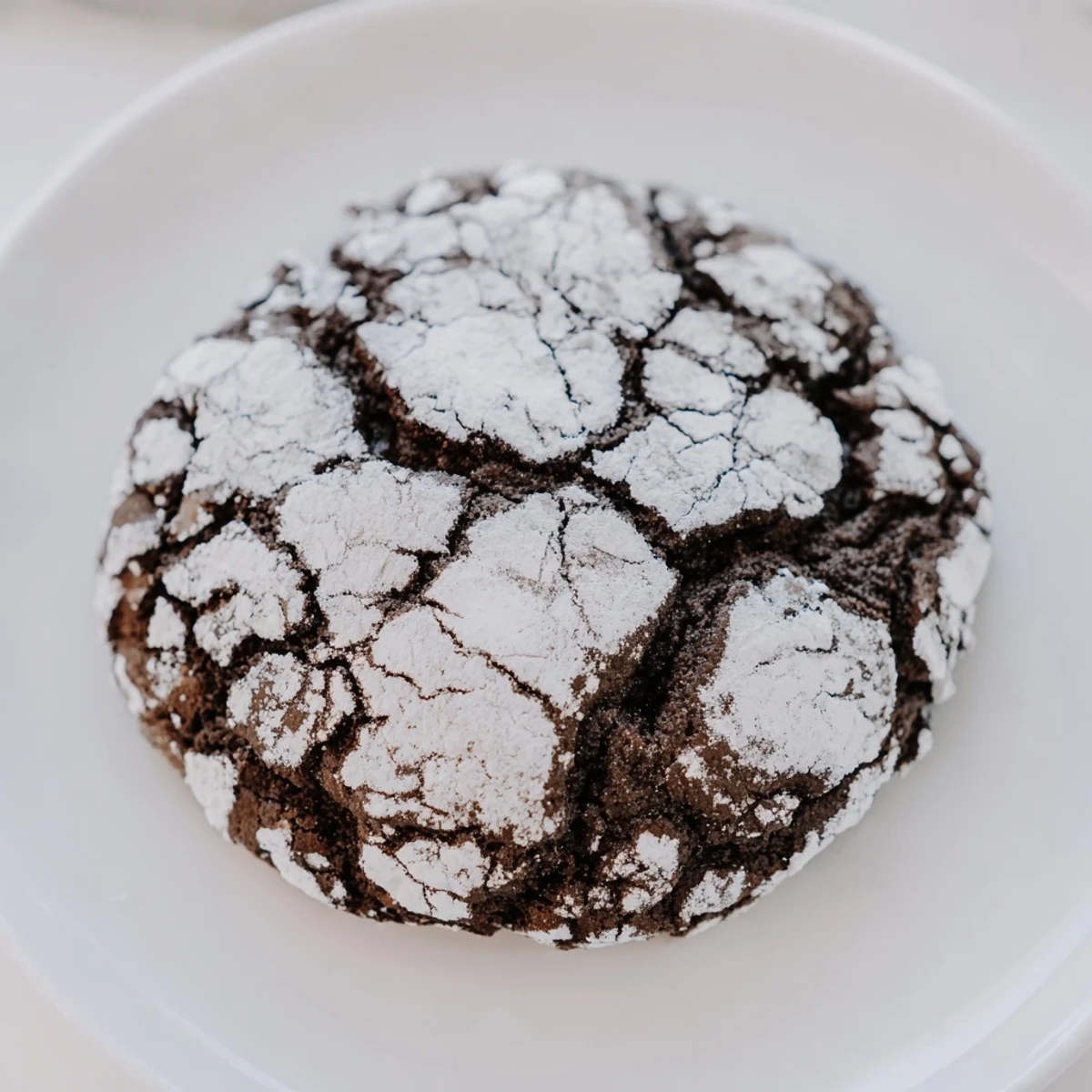 Delicious, homemade Simple Chocolate Crinkle Cookies with a snowy powdered sugar crust, waiting to be enjoyed.