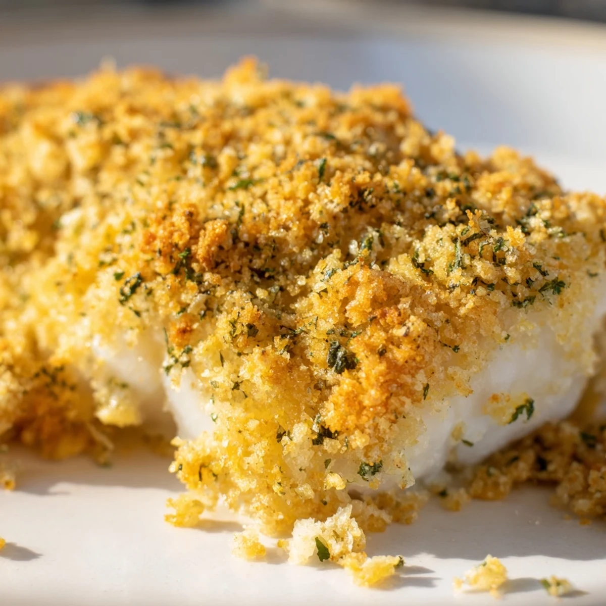 Buttery, golden crust atop Baked Cod with Crispy Ritz Cracker topping, a delicious and easy main course.