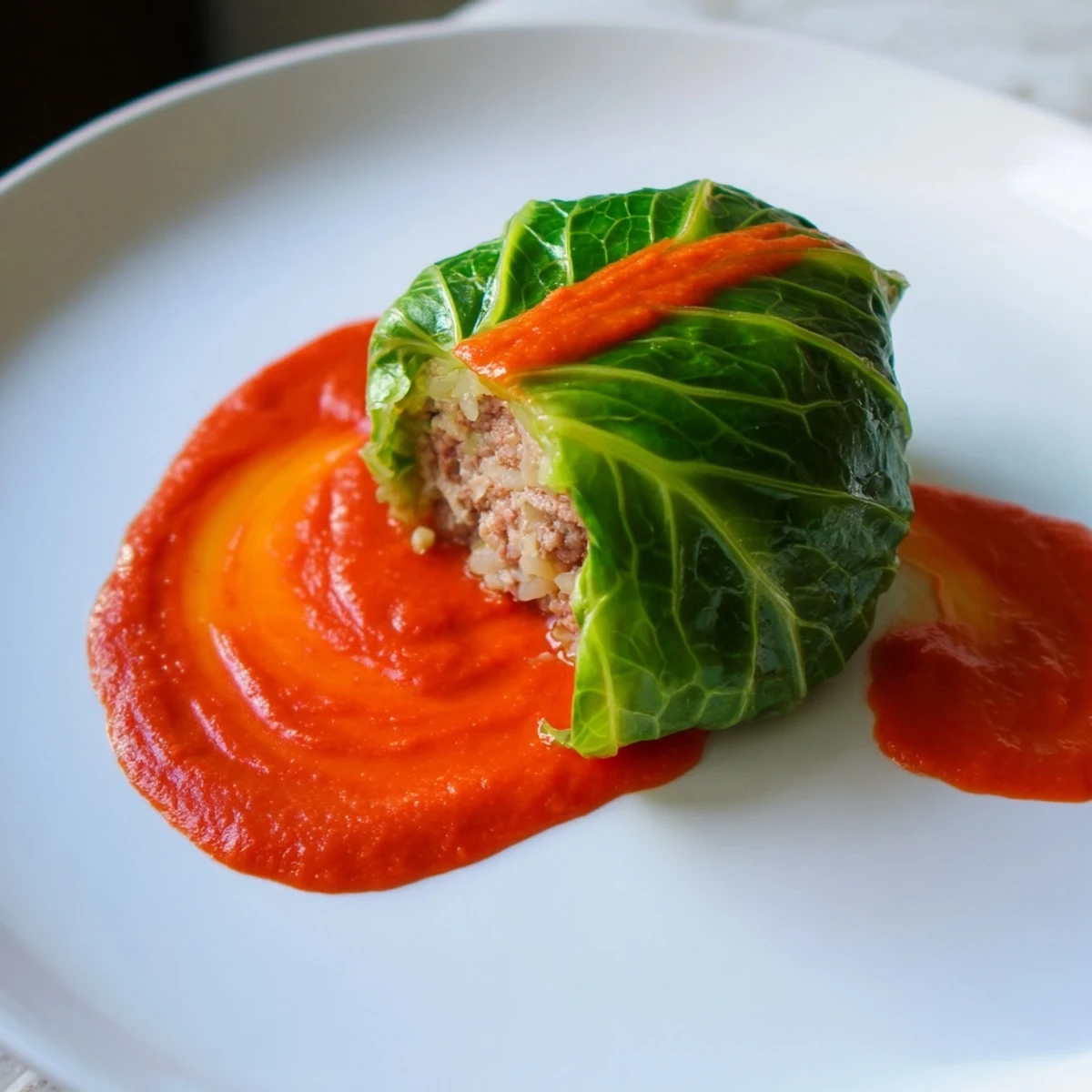 Steaming Simple Gołąbki bathed in a rich tomato sauce, ready to serve with creamy mashed potatoes.