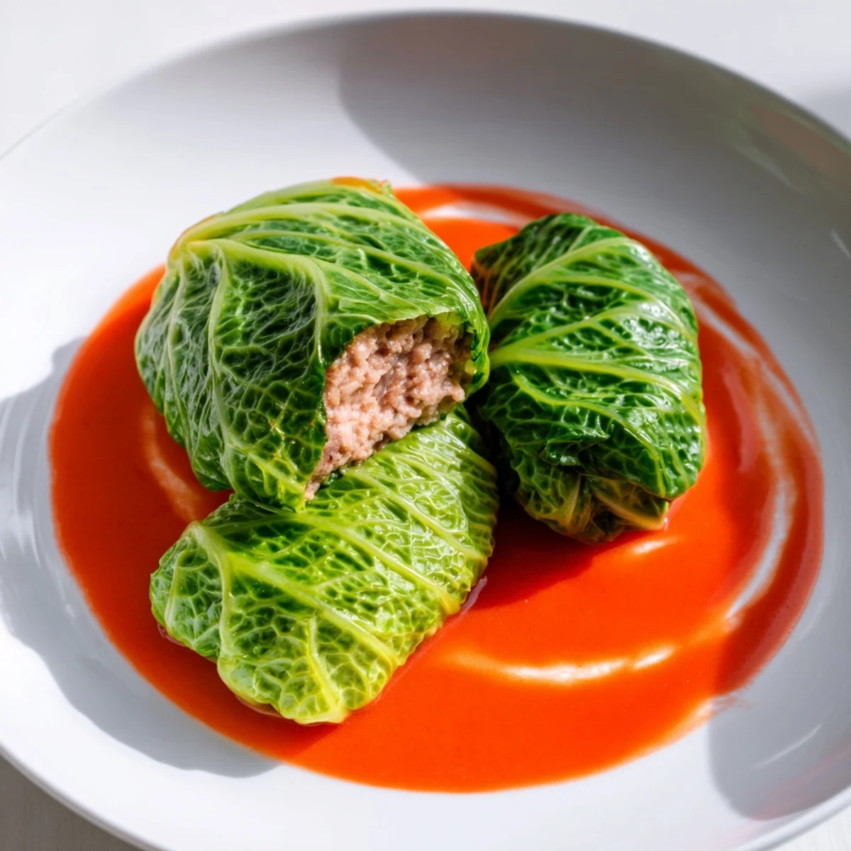 A close-up of tender Simple Gołąbki, featuring hearty beef and rice filling, ready for a comforting meal.