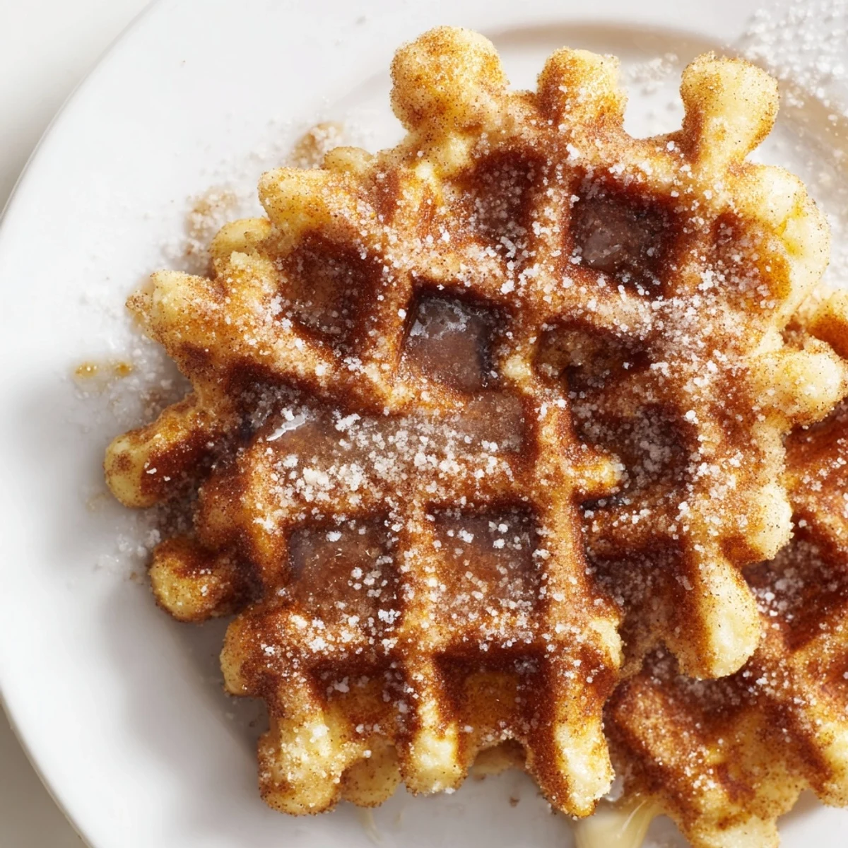 A stack of delicious Express Cinnamon Sugar Churro Waffles offering a sweet and satisfying breakfast experience.