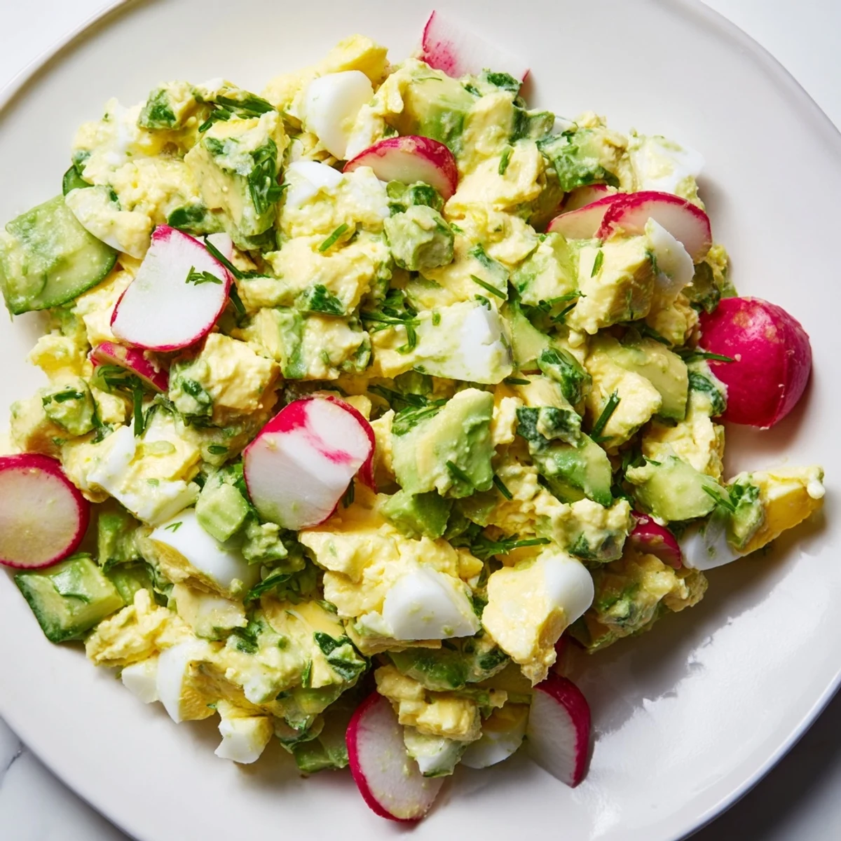 Creamy green goddess dressing coats the fresh vegetables and chopped eggs in this vibrant egg salad.