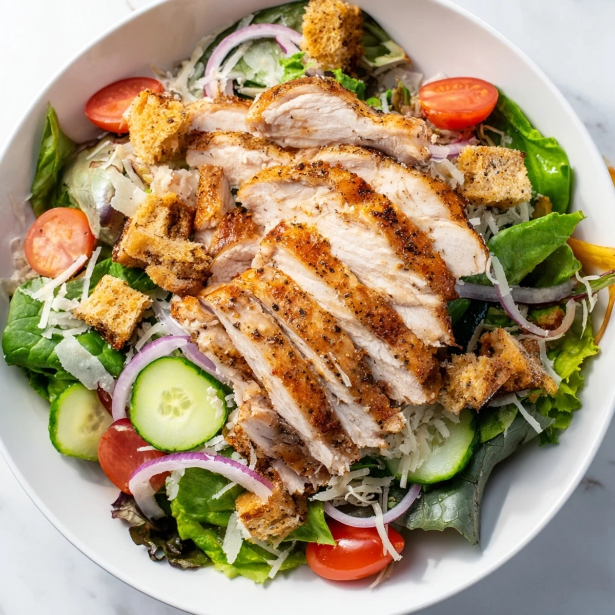 Quick Crunchy Lemon Parmesan Chicken Salad, filled with juicy chicken, and a bright lemon-Parmesan dressing.