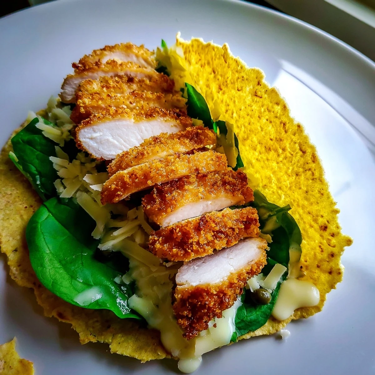 Imagine a vibrant, savory Chicken Piccata Crunch Wrap with a melted cheese interior.