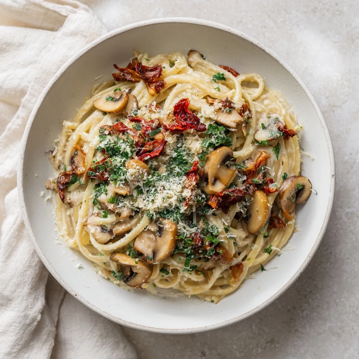 Steaming Vegan Marry Me Mushroom Pasta, a flavorful dish with creamy sauce and herbs.