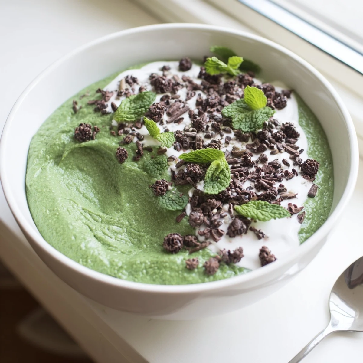 A layered serving of Grinch Green Mint Matcha Breakfast Chia Pudding, featuring fresh berries and mint.