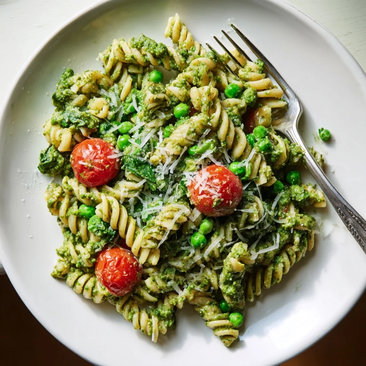 Savor the creamy pesto hugging the tender pasta and pea protein in this one-pot creamy pasta.