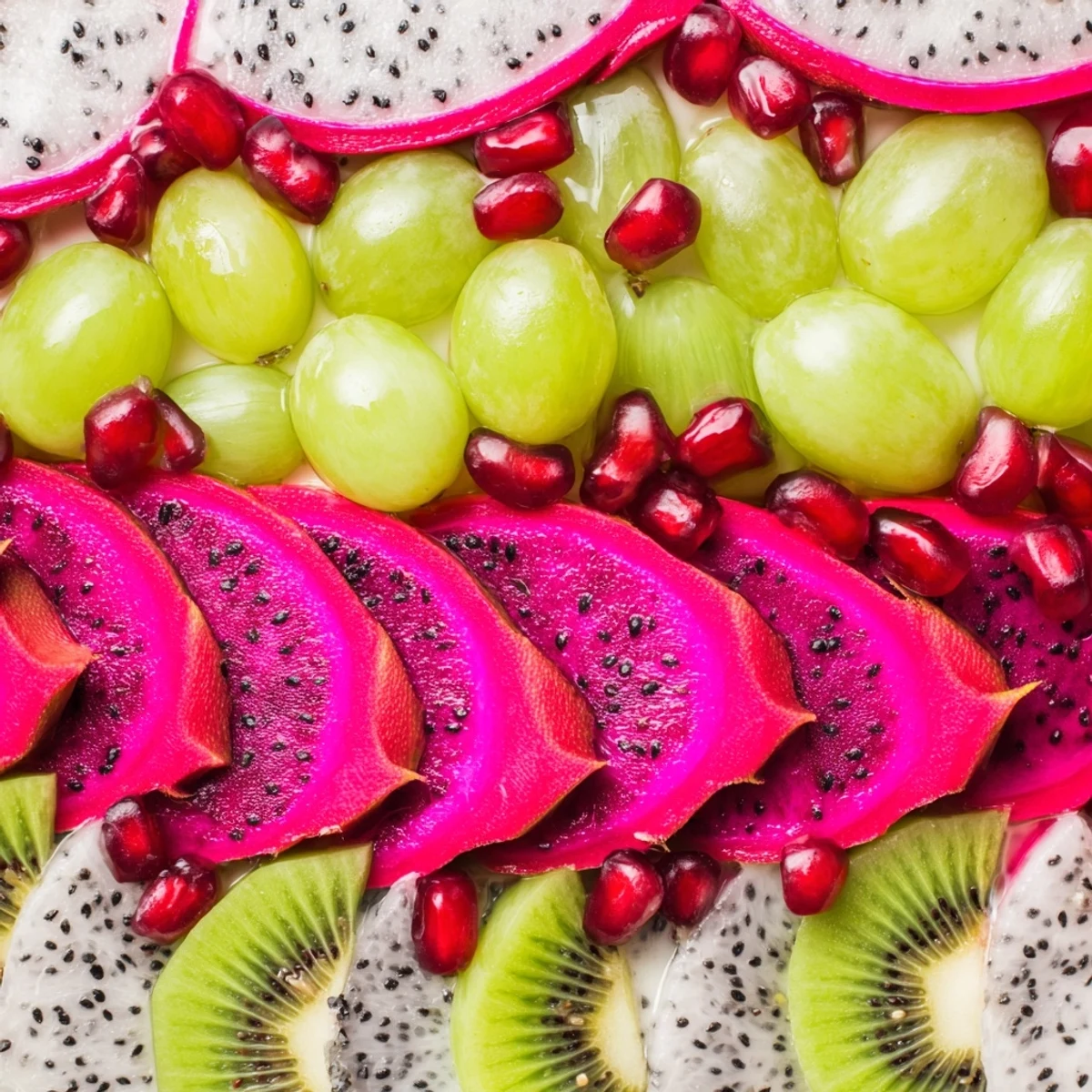 A colorful Dragon Scales Fruit and Dip Board with vibrant arranged fruit, ready to be enjoyed.