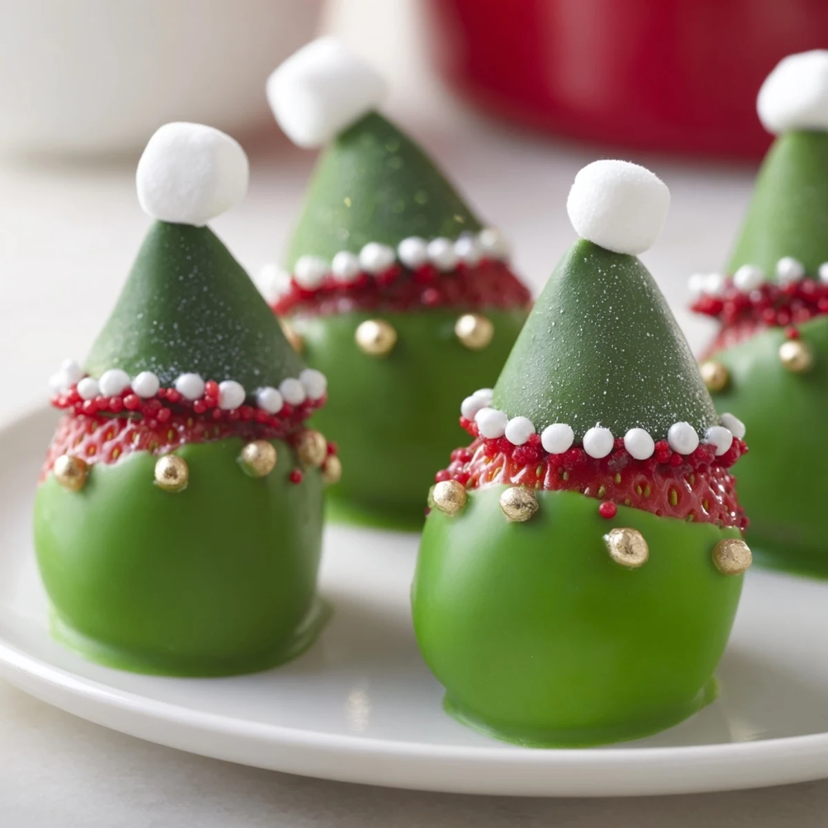 Vibrant image of Elf Hat Chocolate Dipped Strawberries, a delightful holiday dessert arrangement.