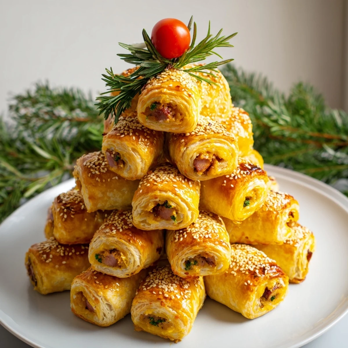 Imagine the aroma: warm, savory Savory Bites: Mini Sausage Roll Christmas Tree ready to serve.