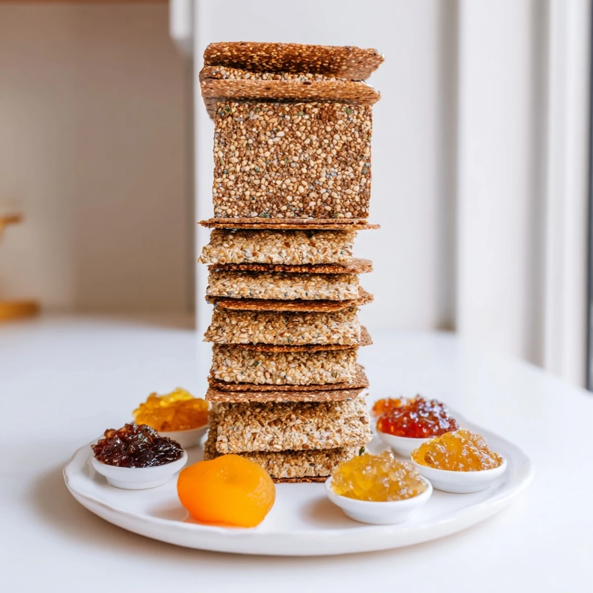 Delicious Gourmet Crackers: imagine crisp crackers, fig jam, and grapes in this beautiful appetizer tower.
