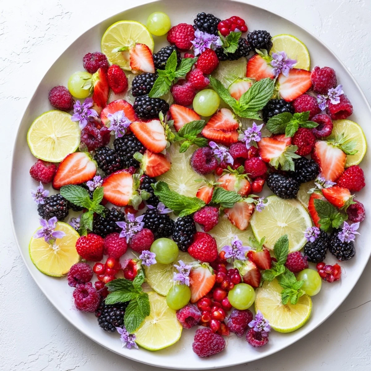 This colorful Bubbly Bar Garnish Platter offers fresh fruit and flavorful garnishes for sparkling drinks.