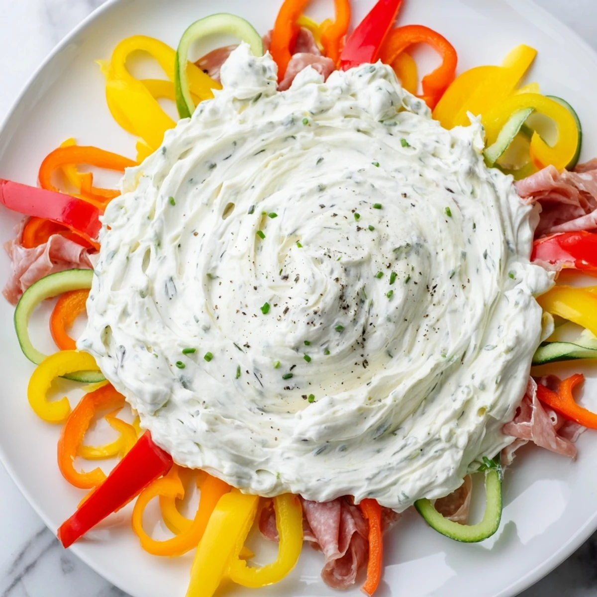 Appetizing The Medusa Curls presentation with rolled meats and vibrant veggies ready as party appetizer.