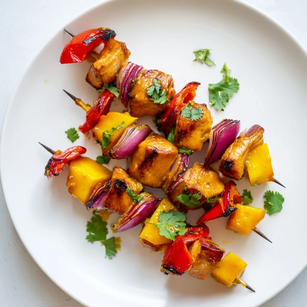 Juicy Mango Lime Chicken Skewers with vibrant peppers and onions, perfect for grilling this summer.