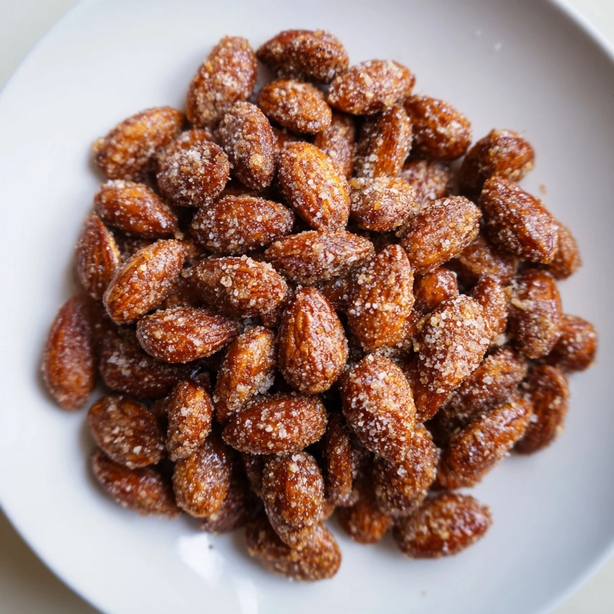These glistening cinnamon roasted almonds are freshly baked, offering a warm spiced aroma.