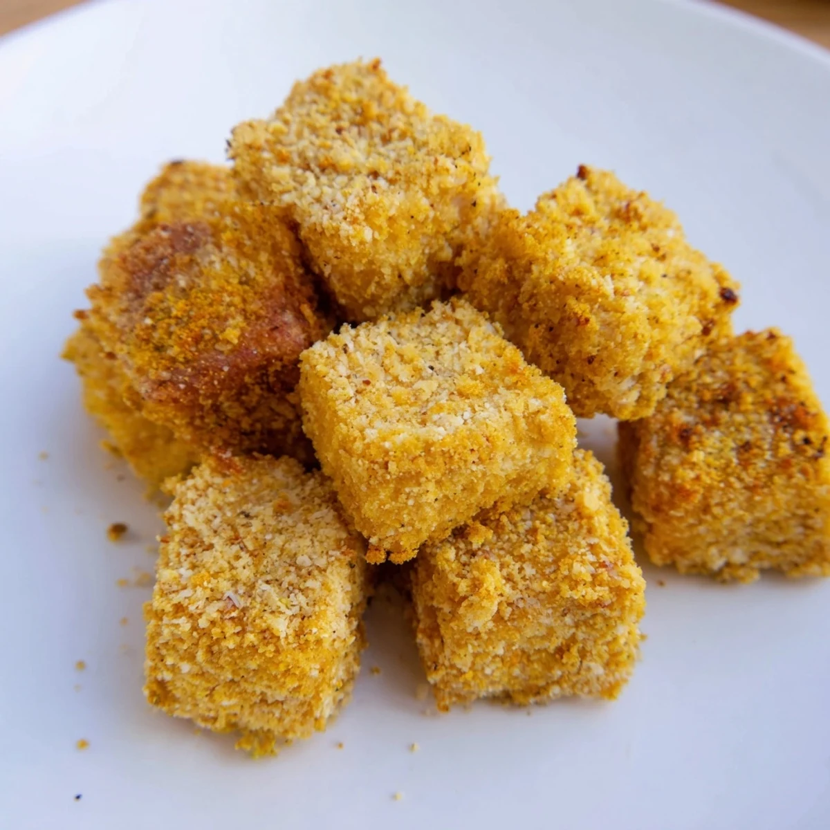 Golden and crispy tofu nuggets, the perfect plant-based comfort food, ready to eat.