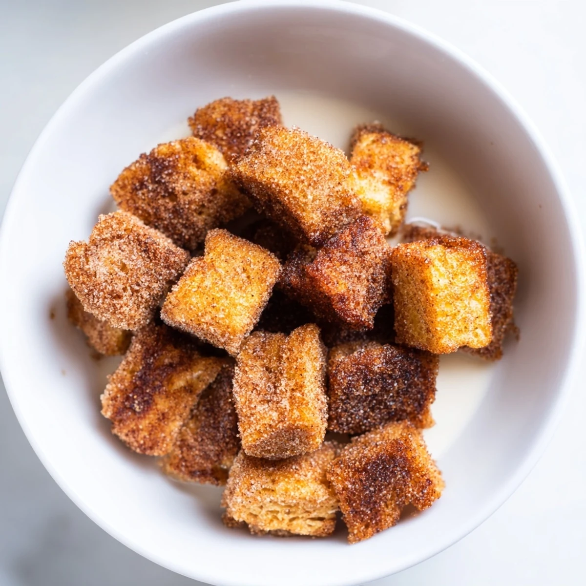 Golden, crispy French Toast Cereal, cinnamon-sugar coated and perfect with a splash of milk.
