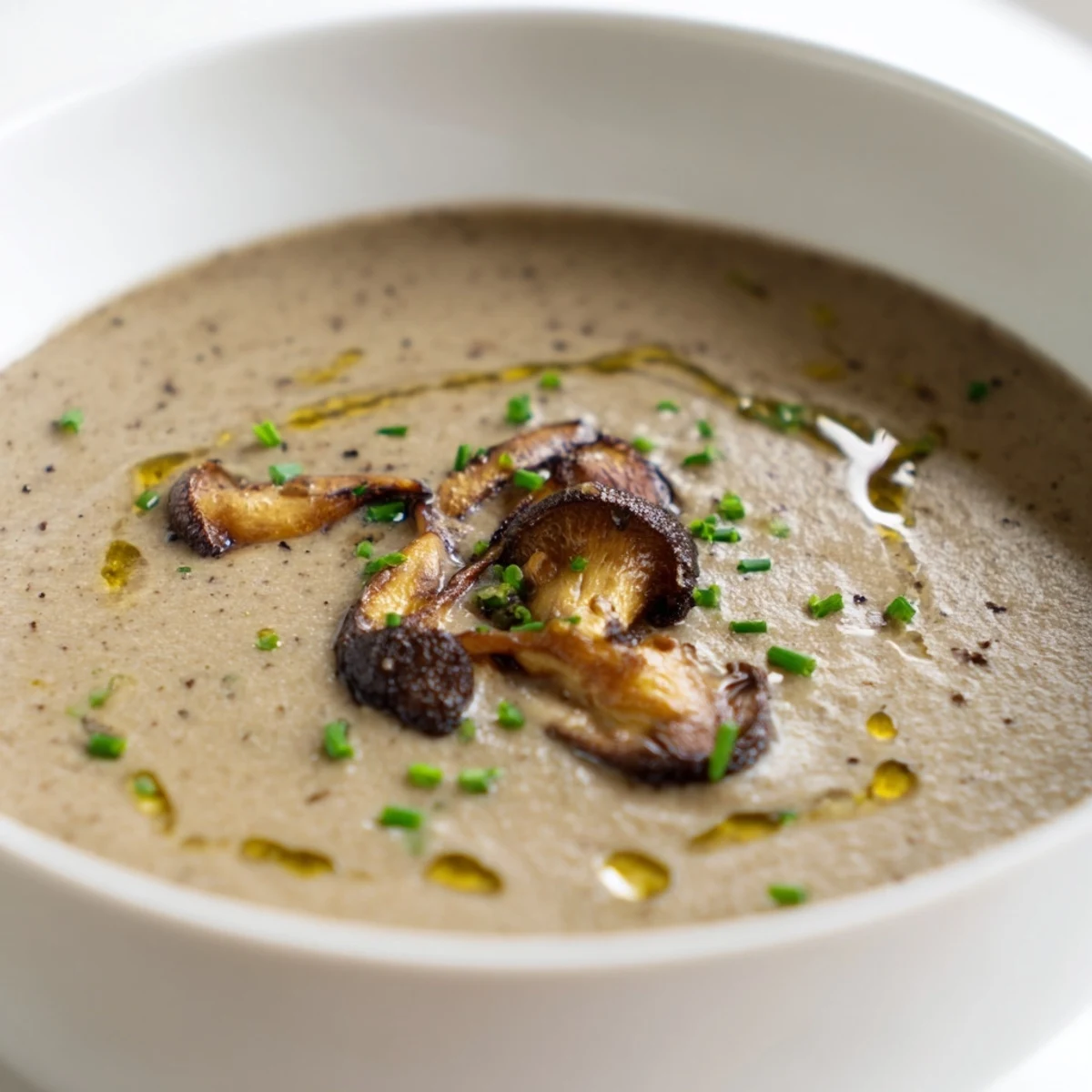 Velvety smooth, aromatic Mushroom Bisque, a hearty soup perfect for a cozy dinner date.