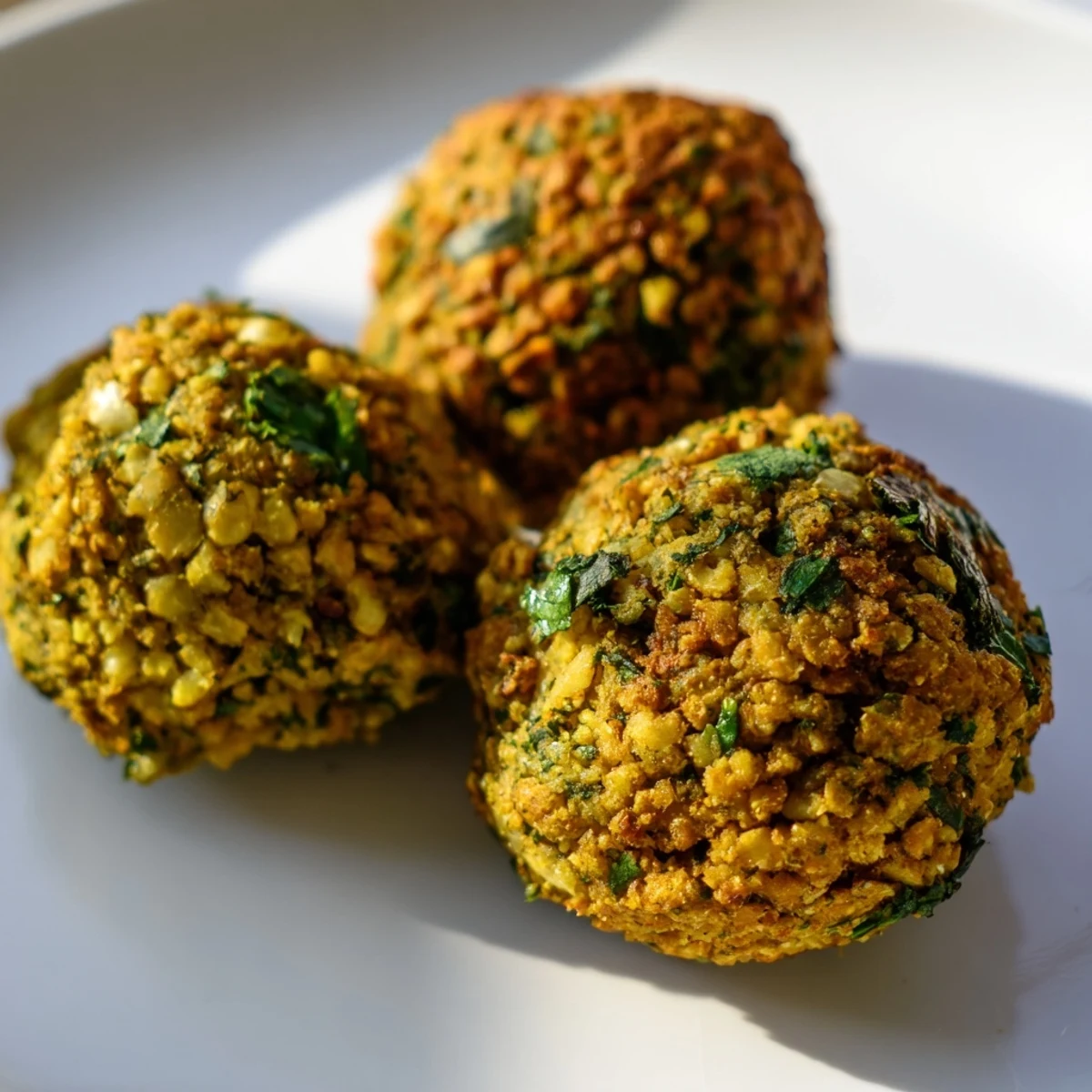 Golden, crispy Levantine falafel balls are ready to eat, served alongside fresh pita and sauce.