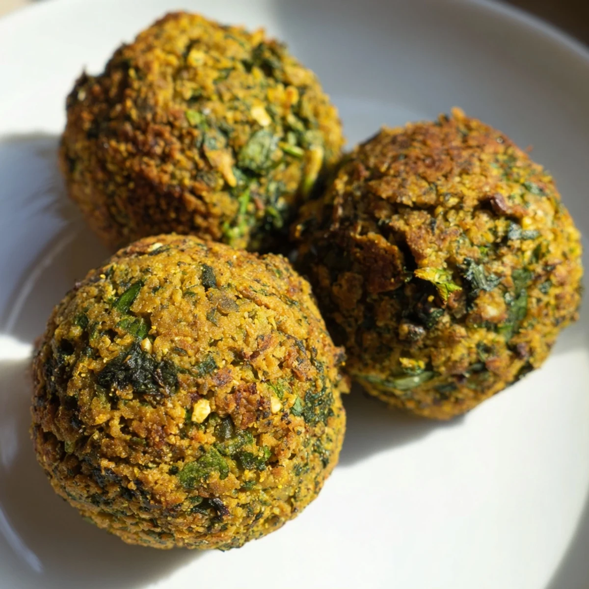 Close-up of freshly fried Levantine falafel balls, showing a light and fluffy interior and crispy outside.