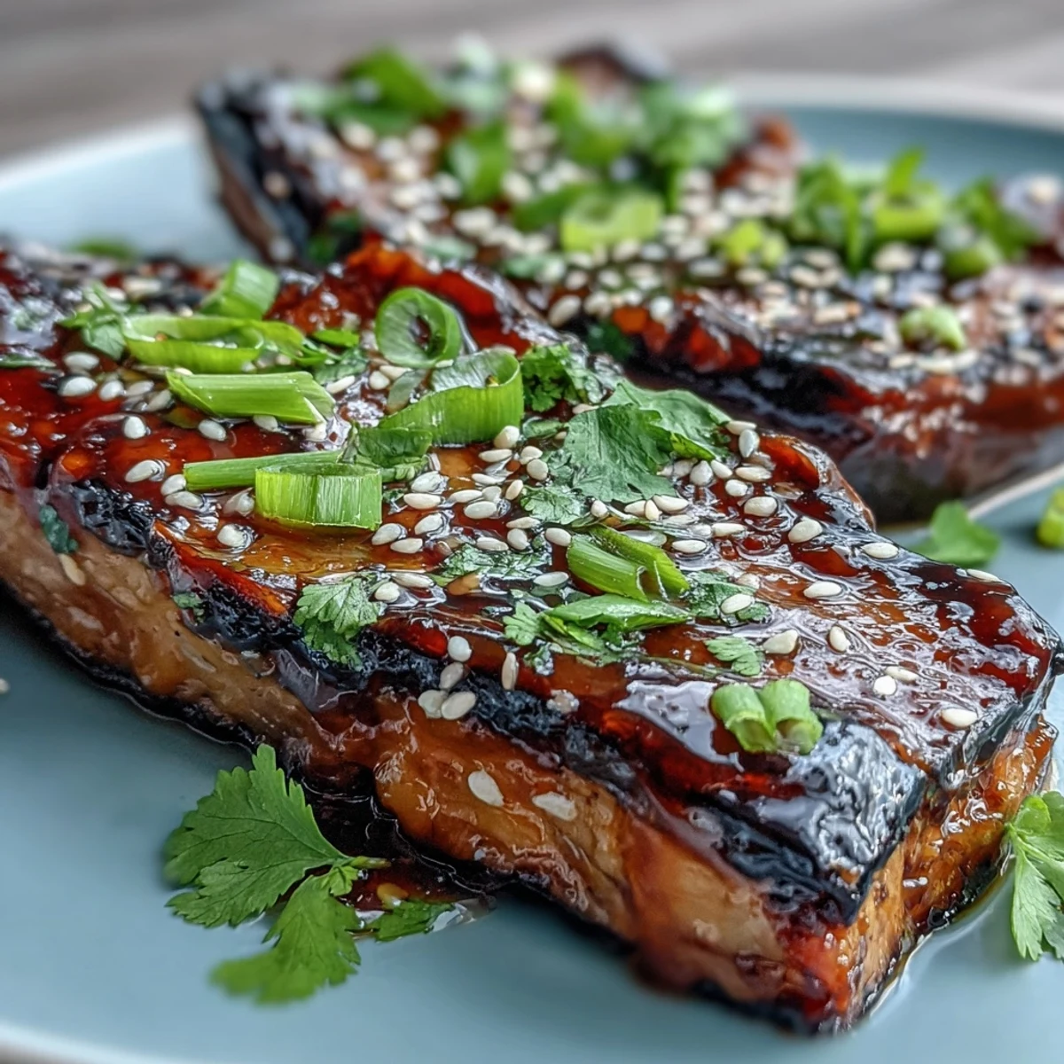 Miso-Glazed Eggplant Steaks with caramelized edges, roasted to tender perfection and glistening with savory-sweet miso sauce.  
