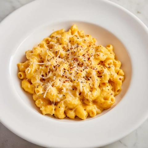 Golden, creamy One-Pot Butternut Squash Mac & Cheese, bubbling on the stove, ready to serve and enjoy.