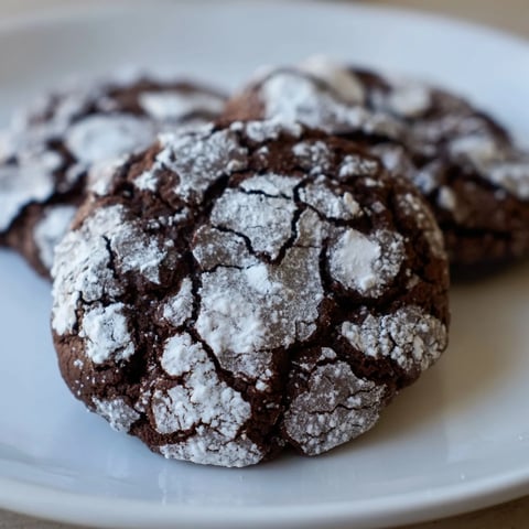 Fudgy Simple Chocolate Crinkle Cookies, generously rolled in powdered sugar, ready to bake.