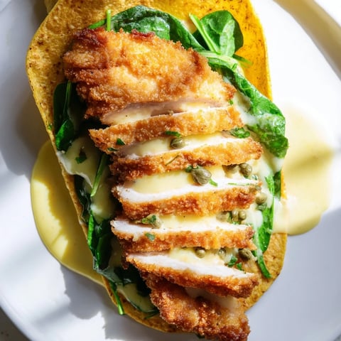 Golden-brown Chicken Piccata Crunch Wrap with crispy edges, ready to be enjoyed.