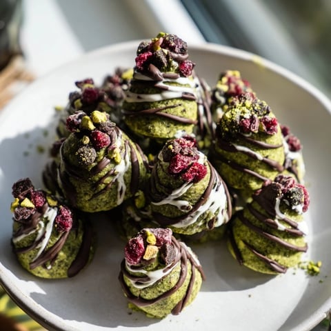 Vibrant green Matcha Pistachio Christmas Tree Energy Bites, perfect festive snack for the holidays, ready to enjoy.
