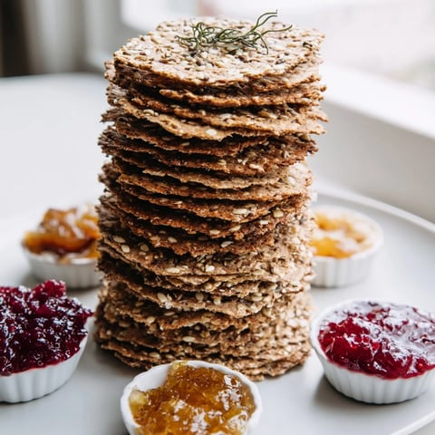 Artisan Gourmet Crackers: a captivating tower of assorted crackers with colorful preserves, ready to serve.