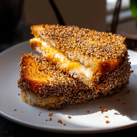 Golden, melty Everything Bagel Grilled Cheese, oozing cheese and perfectly crisp on the outside.