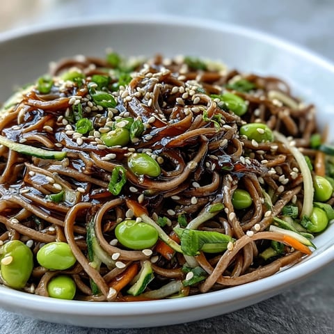 Vibrant soba noodle bowl with crisp veggies and creamy sesame dressing.