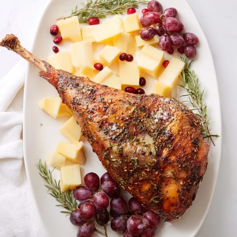 This stunning charcuterie creation prominently displays roasted Thanksgiving Turkey Legs with all the festive fixings.