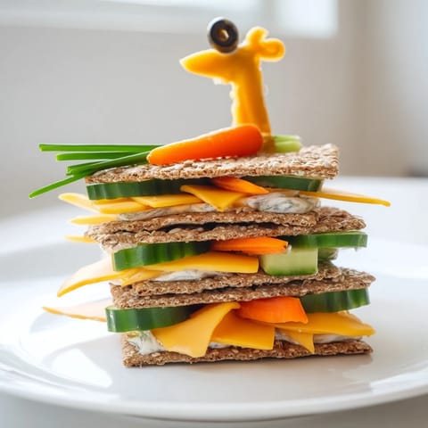 A fun-to-eat visual of the vibrant Giraffe Tall Cracker Stack, perfect for kids and parties.