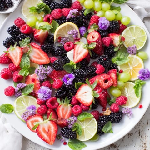 A dazzling Bubbly Bar Garnish Platter featuring bright fruits, herbs, and treats, perfect for celebrating.