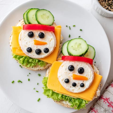 These adorable Snowman Mini Bagel Sandwiches offer a fun, easy, and customizable holiday meal option for everyone.