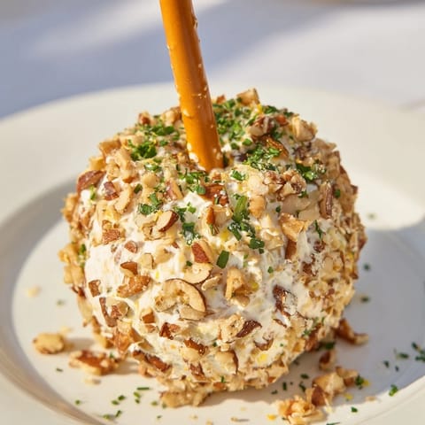 These creamy Champagne Cork Cheese Balls shaped like corks sit ready on a serving platter.