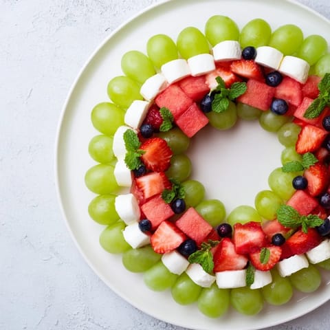 Bright red watermelon, strawberries, and cheese make a beautiful Summer Watermelon Slice platter for guests.