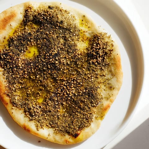 Freshly baked Levantine Zaatar Bread boasts a crispy crust and fragrant zaatar topping alongside sesame.