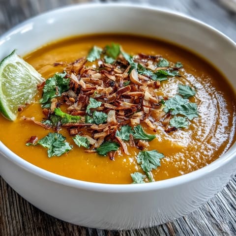 Vibrant orange Carrot and Coconut Soup simmering in a pot, featuring carrots and coconut milk for a vegan meal.