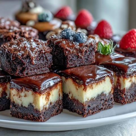 Housewarming Dessert Bar with Mini Treats featuring bite-sized brownies, cheesecake cups, and fruit tartlets on a tiered platter.  