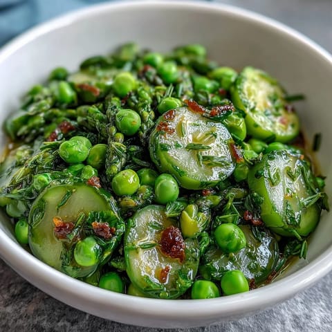 Shaved Asparagus and Pea Salad with Lemon Dressing, fresh spring greens tossed in zesty citrus vinaigrette, vibrant seasonal vegetables, and nutty Parmesan topping.