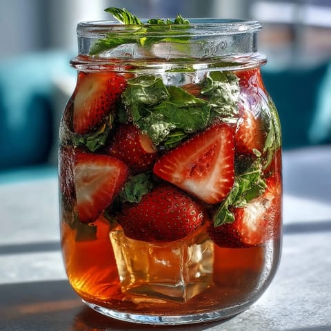Strawberry Basil Lemonade Mocktail Pitcher, a refreshing blend of juicy strawberries, aromatic basil, and zesty lemon, served over ice with vibrant garnishes.