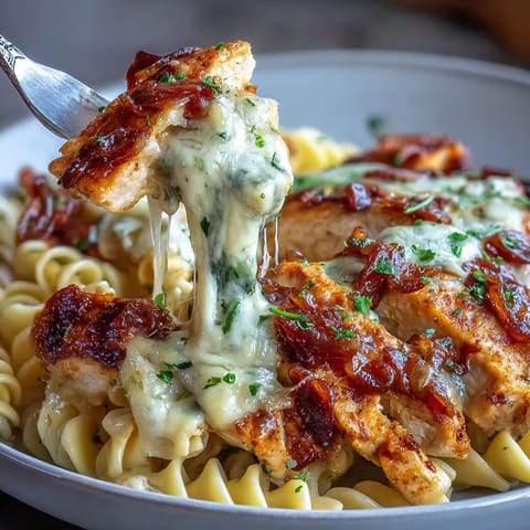 One-Pot French Onion Chicken Pasta with tender chicken and caramelized onions in a creamy cheese sauce.