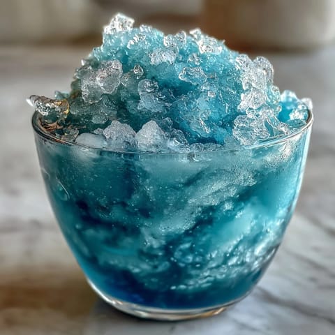 Refreshing blue raspberry lemonade slushie with vibrant swirls of blue and yellow, served in a frosted glass with lemon slices and fresh raspberries.