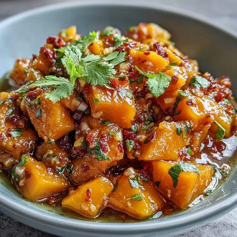 Vibrant mango habanero salsa with fresh diced mango, spicy habanero, and zesty lime juice, perfect for dipping tortilla chips.