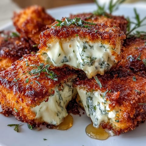 Golden panko-crusted feta cheese baked to crispy perfection, drizzled with honey and fresh herbs for a sweet-salty appetizer.