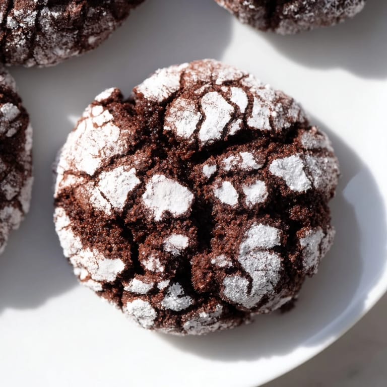 Warm, crackled Simple Chocolate Crinkle Cookies piled high, a perfect treat for the holidays.