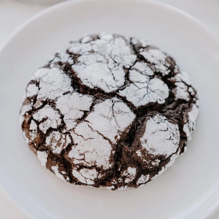 Delicious, homemade Simple Chocolate Crinkle Cookies with a snowy powdered sugar crust, waiting to be enjoyed.
